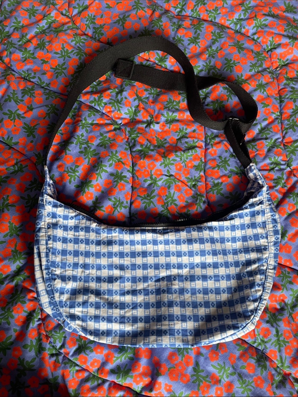 Handmade BAGGU DUPE cotton, ripstop lining w/ pocket accents blue floral gingham